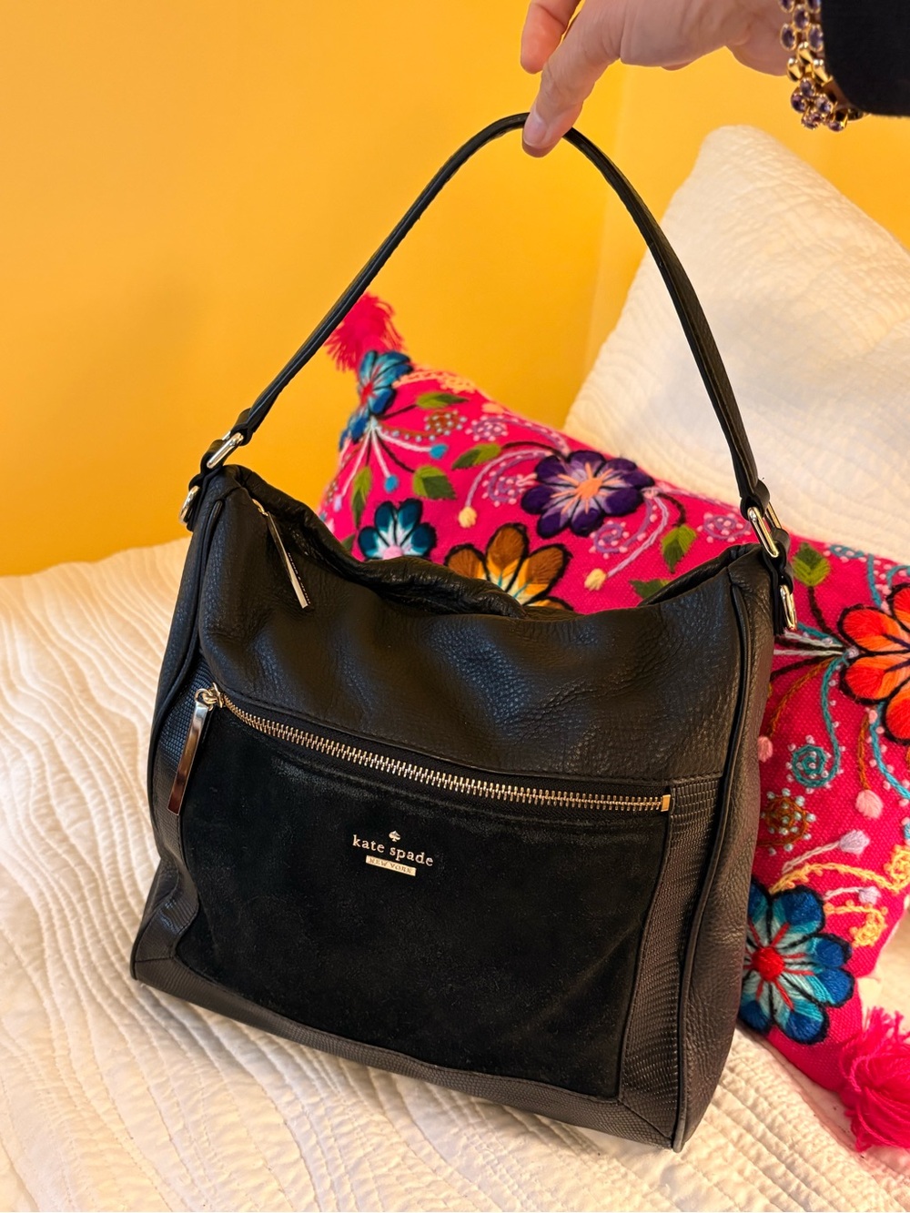 kate spade Black Leather & Suede Shoulder Bag